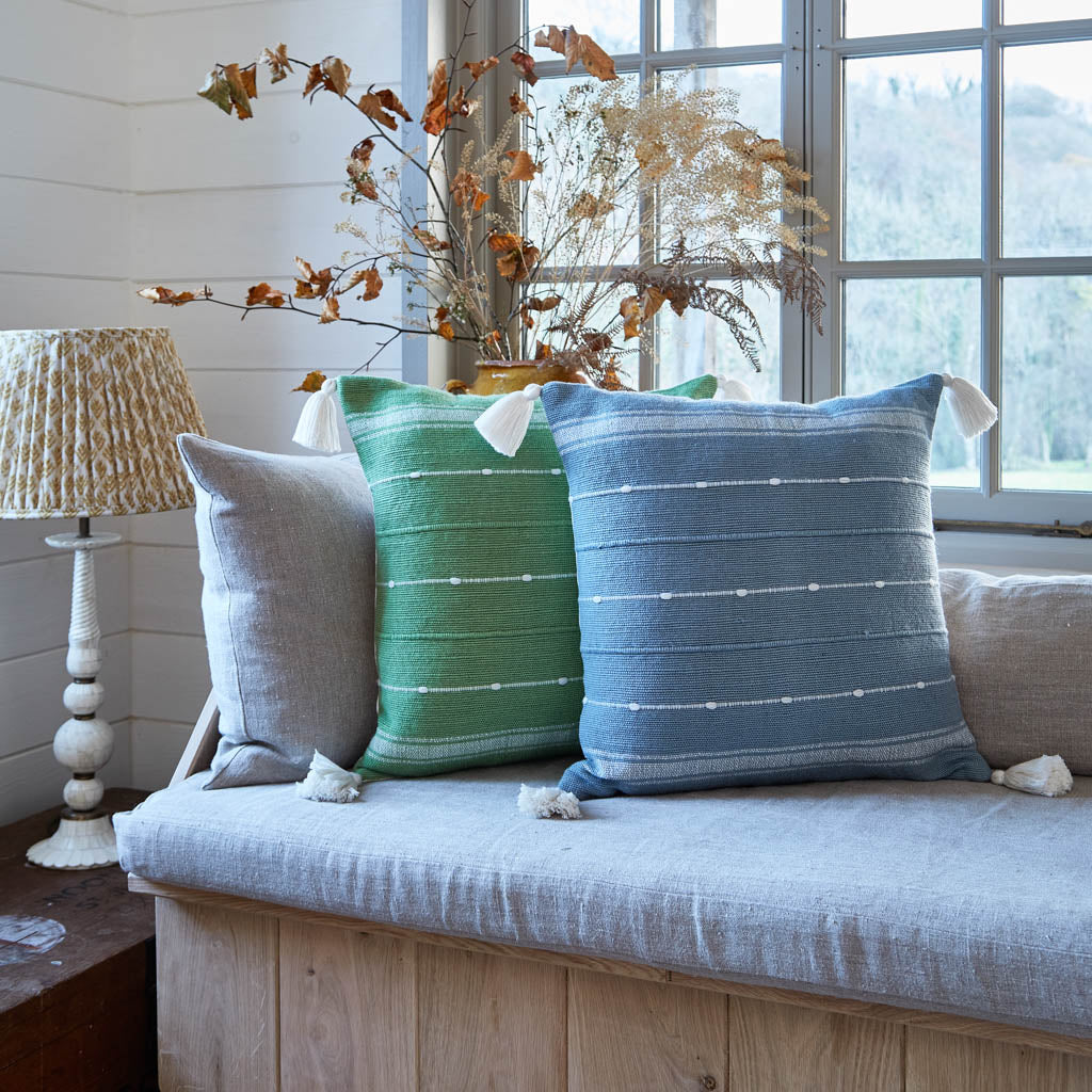 Blue tassel cushion best sale