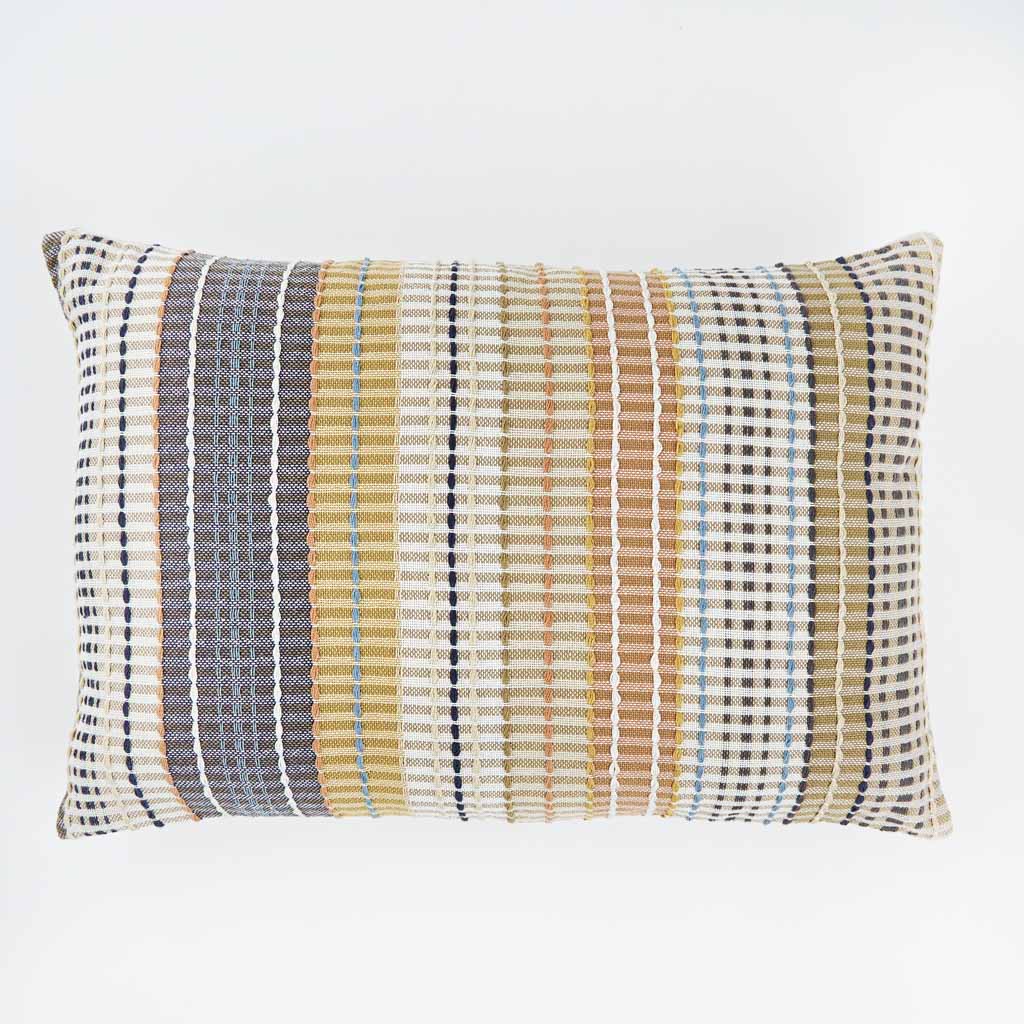 Yellow and store grey check cushions