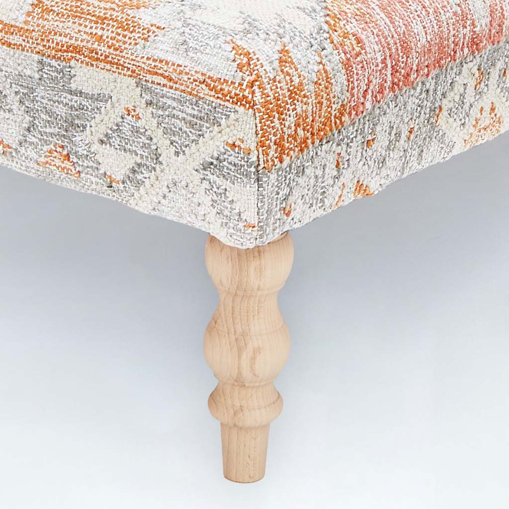 Nomad Tarifa Ottoman | Coral Kilim Footstool | Weaver Green